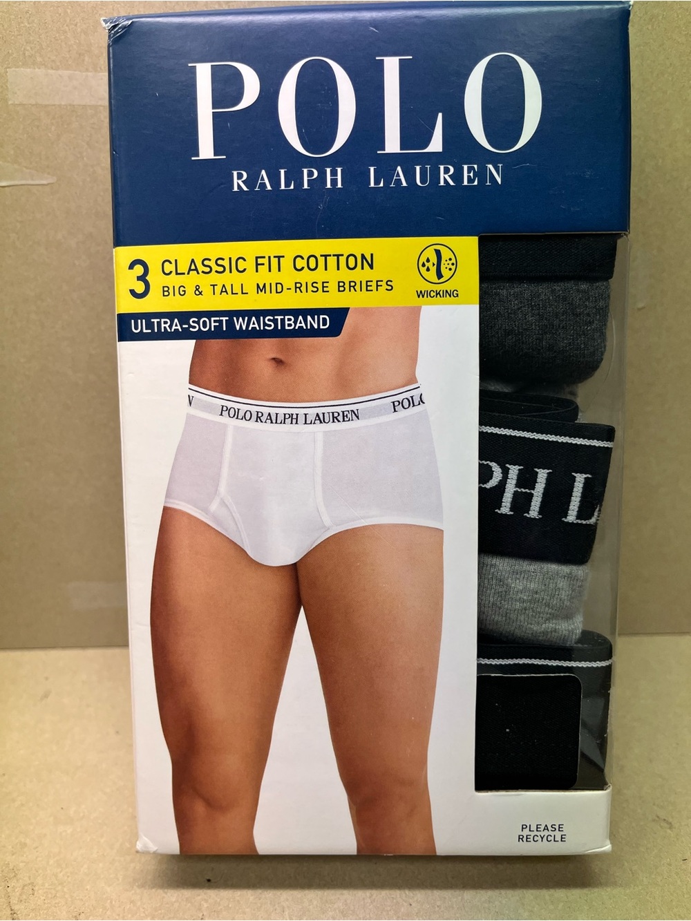 Polo by Ralph Lauren 3-Pack Briefs in Black, Gray & White Big and Tall